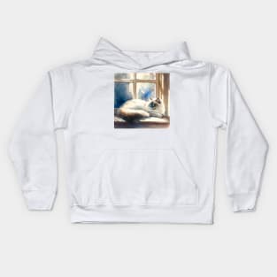 The cat in front of the window Kids Hoodie